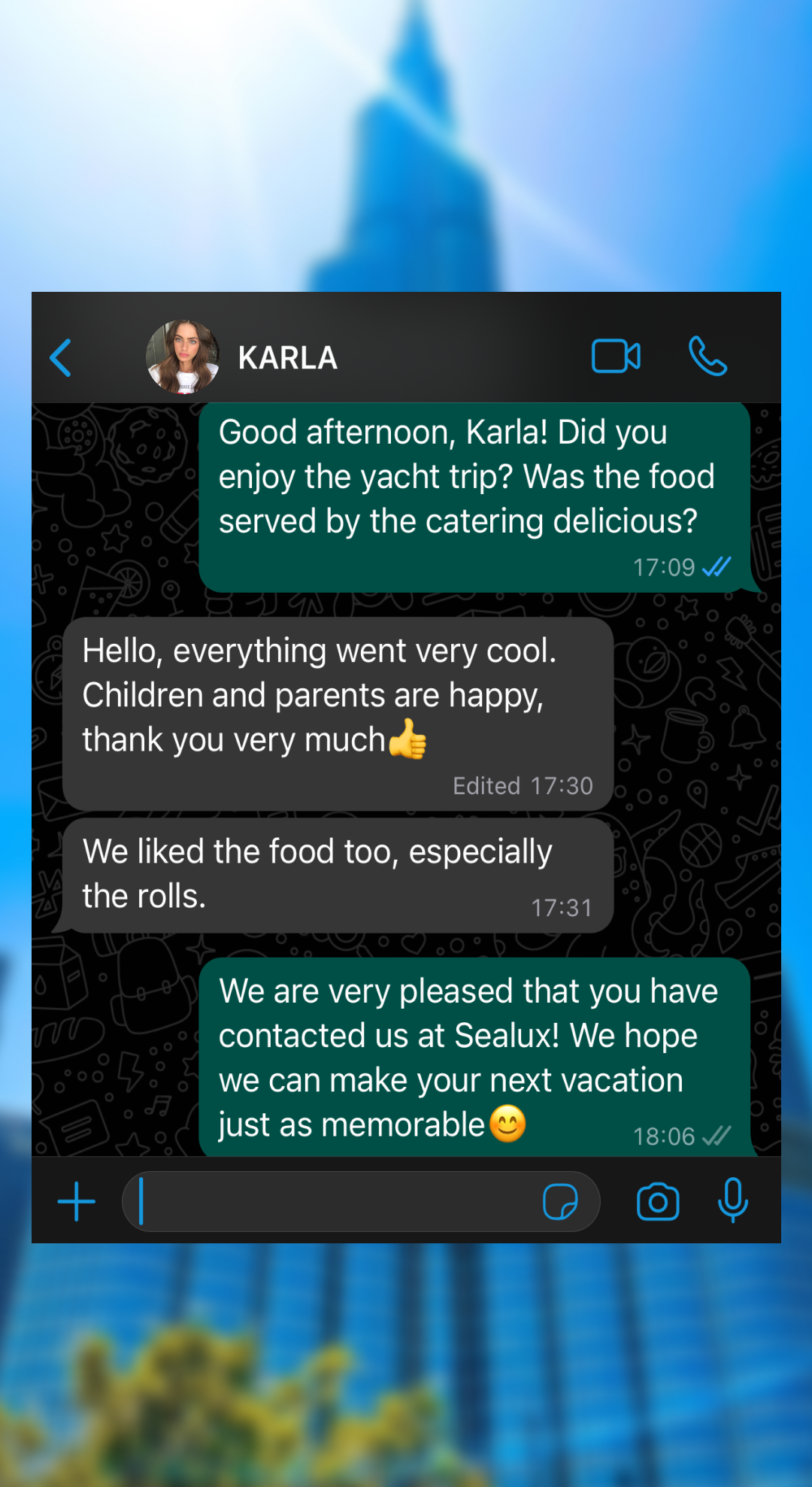 SeaLux guest WhatsApp review